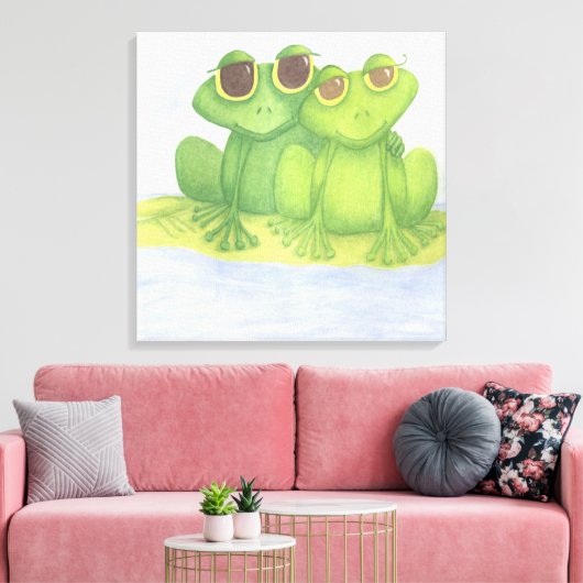 Schattige kikkerliefhebbers canvas afdruk (Insitu (Woonkamer))