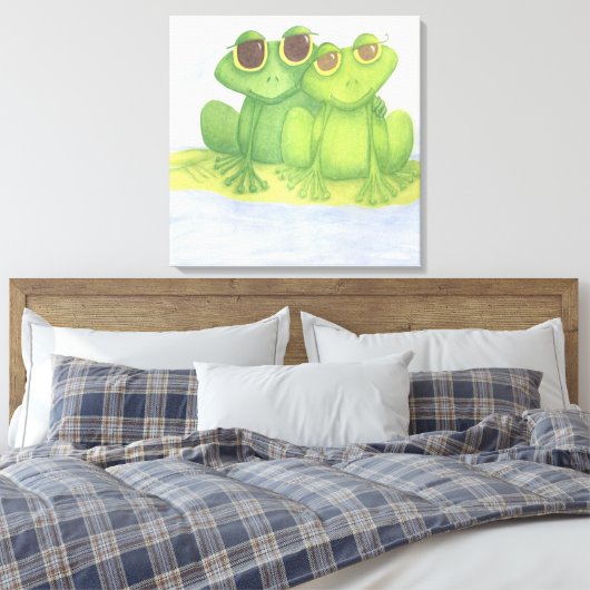 Schattige kikkerliefhebbers canvas afdruk (Insitu (Slaapkamer))