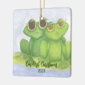 Schattige kikkerliefhebbers keramisch ornament (Links)