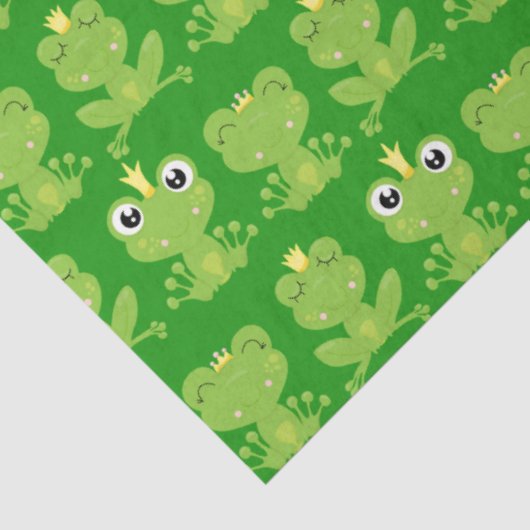 Schattige kikkerpatroon op donkergroen tissuepapier (Detail)