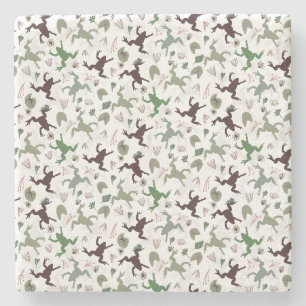 Schattige Kikkers Natuur Bloemmotief Stenen Onderzetter