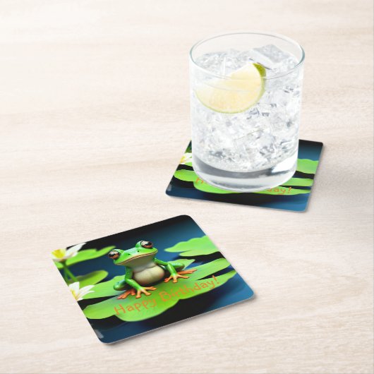 Schattige kikkerverjaardag kartonnen onderzetters (Insitu)
