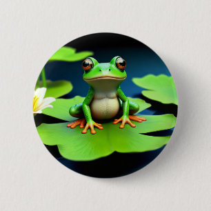 Schattige kikkerverjaardag ronde button 5,7 cm