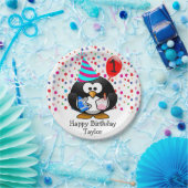 Schattige Kind 1e Happy Birthday Penguin Papieren Bordje (Feest)