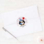 Schattige Kind 1e Happy Birthday Penguin Ronde Sticker (Envelop)