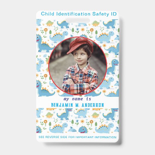 Schattige Kind Dinosaur Kleurrijke Aangepaste Foto Badge (Voorzijde)