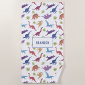 Schattige Kind Dinosauruspatroon Gepersonaliseerde Strandlaken (Voorkant)