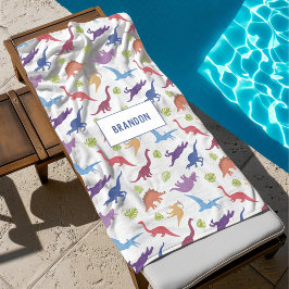 Schattige Kind Dinosauruspatroon Gepersonaliseerde Strandlaken