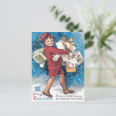 Schattige kind dragen Cadeaus Holly Snow Briefkaart (Staand voorkant)