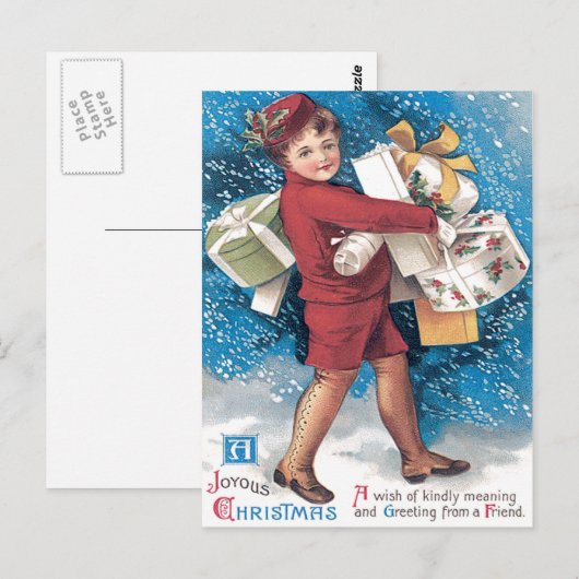 Schattige kind dragen Cadeaus Holly Snow Briefkaart (Voorkant / Achterkant)