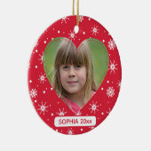 Schattige Kind Foto Sneeuwvlokken Rode Kerstmis Keramisch Ornament (Rechts)