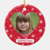 Schattige Kind Foto Sneeuwvlokken Rode Kerstmis Keramisch Ornament (Achterkant)
