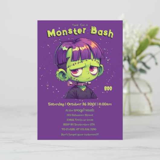 Schattige Kind Frankenstein Halloween Kaart (Staand voorkant)