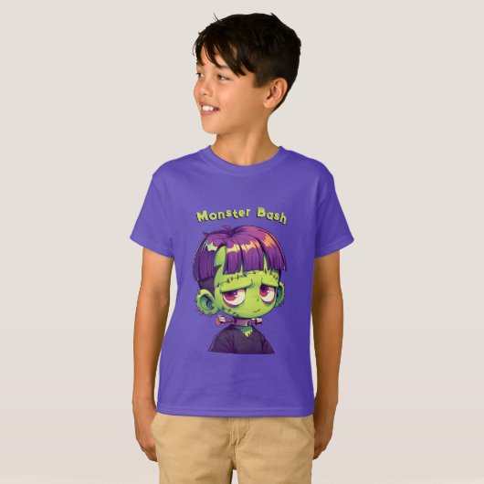 Schattige Kind Frankenstein Halloween T-shirt (Voorkant volledig)
