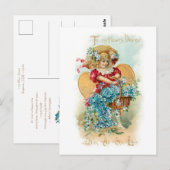 Schattige  Kind, Hart, Bloemen Valentijn Briefkaart (Voorkant / Achterkant)