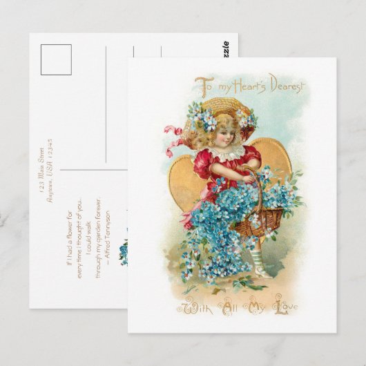 Schattige  Kind, Hart, Bloemen Valentijn Briefkaart (Voorkant / Achterkant)