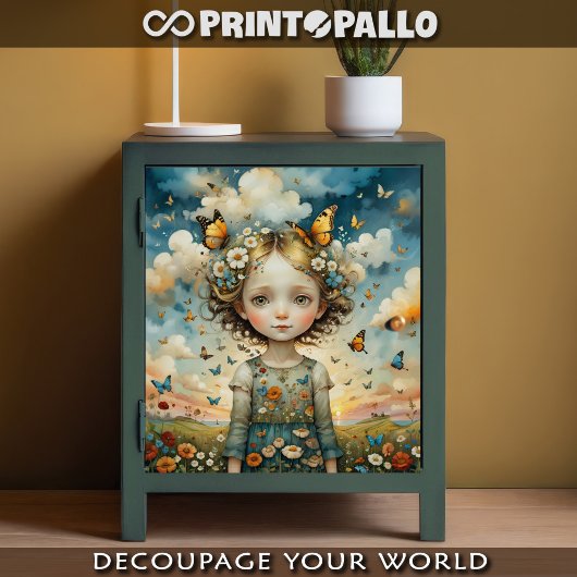 Schattige kind in een lenteweide met vlinder tissuepapier