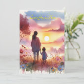Schattige Kind kijken zonsondergang met mam Moeder Feestdagenkaart (Staand voorkant)