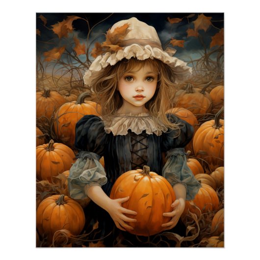 Schattige Kind met een pompoen Herfst herfst Perfect Poster (Voorkant)