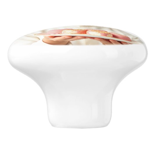 Schattige kind met gastronomische hartvormige roze keramische knop (Zijkant)