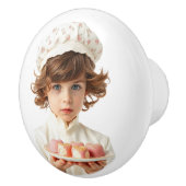 Schattige kind met gastronomische hartvormige roze keramische knop (Rechts)