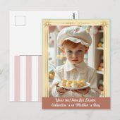 Schattige kind met handgemaakte gastronomische sno briefkaart (Voorkant / Achterkant)