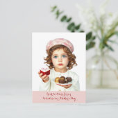 Schattige kind met hartvormige fluwelen taart choc briefkaart (Staand voorkant)