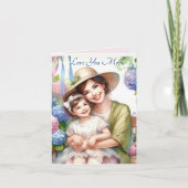 Schattige Kind met Mam in Swing Hydrangea Moederda Feestdagen Kaart (Voorkant)