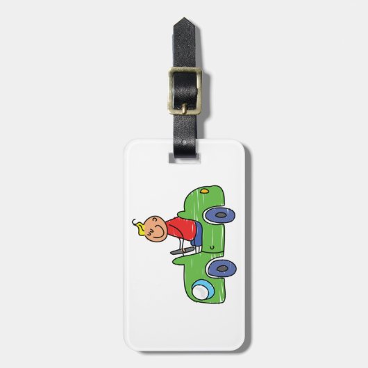 Schattige Kind Rijden Groene Auto Kinderen Illustr Bagagelabel (Voorkant verticaal)