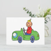 Schattige Kind Rijden Groene Auto Kinderen Illustr Kaart (Staand voorkant)