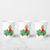 Schattige Kind Rijden Groene Auto Kinderen Illustr Papieren Bekers