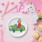 Schattige Kind Rijden Groene Auto Kinderen Illustr Papieren Bordje (Feest)
