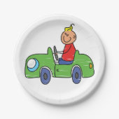 Schattige Kind Rijden Groene Auto Kinderen Illustr Papieren Bordje (Voorkant)