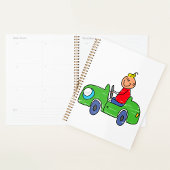 Schattige Kind Rijden Groene Auto Kinderen Illustr Planner