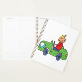 Schattige Kind Rijden Groene Auto Kinderen Illustr Planner (Display)