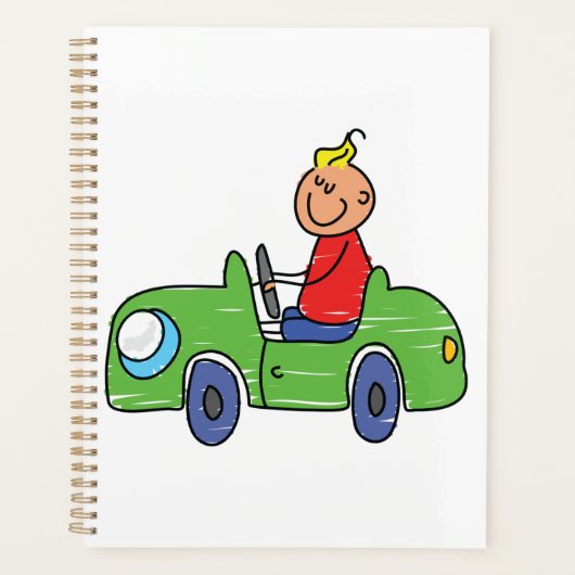 Schattige Kind Rijden Groene Auto Kinderen Illustr Planner (Voorkant)