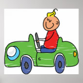Schattige Kind Rijden Groene Auto Kinderen Illustr Poster (Voorkant)