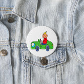 Schattige Kind Rijden Groene Auto Kinderen Illustr Ronde Button 7,6 Cm