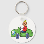 Schattige Kind Rijden Groene Auto Kinderen Illustr Sleutelhanger (Voorkant)