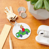 Schattige Kind Rijden Groene Auto Kinderen Illustr Sleutelhanger