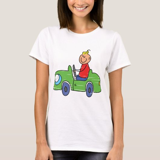 Schattige Kind Rijden Groene Auto Kinderen Illustr T-shirt (Voorkant)