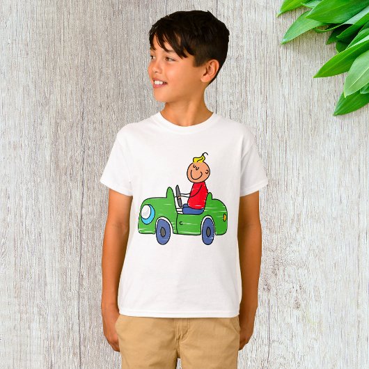 Schattige Kind Rijden Groene Auto Kinderen Illustr T-shirt