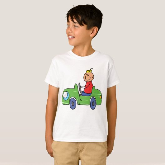 Schattige Kind Rijden Groene Auto Kinderen Illustr T-shirt (Voorkant volledig)