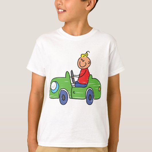 Schattige Kind Rijden Groene Auto Kinderen Illustr T-shirt (Voorkant)
