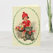 Schattige Kind Vintage Kerst Kaart (Voorkant)