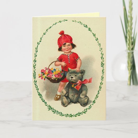 Schattige Kind Vintage Kerst Kaart (Voorkant)