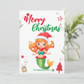 Schattige kind Zeemeermin Kerstvakantie Familienaa Feestdagenkaart (Staand voorkant)