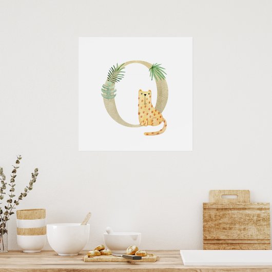 Schattige Kinder dierlijk LEOPARD monogram op kind Poster (Keuken)