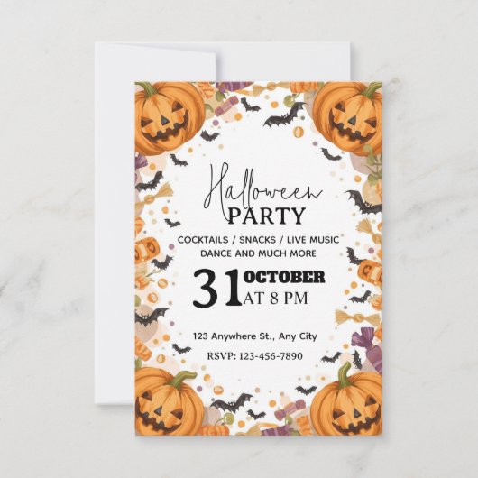 Schattige Kinder Halloween Feest Uitnodiging – Bew (Voorkant)