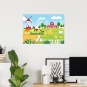 schattige kinder kamer Boerderij Poster (Thuiskantoor)